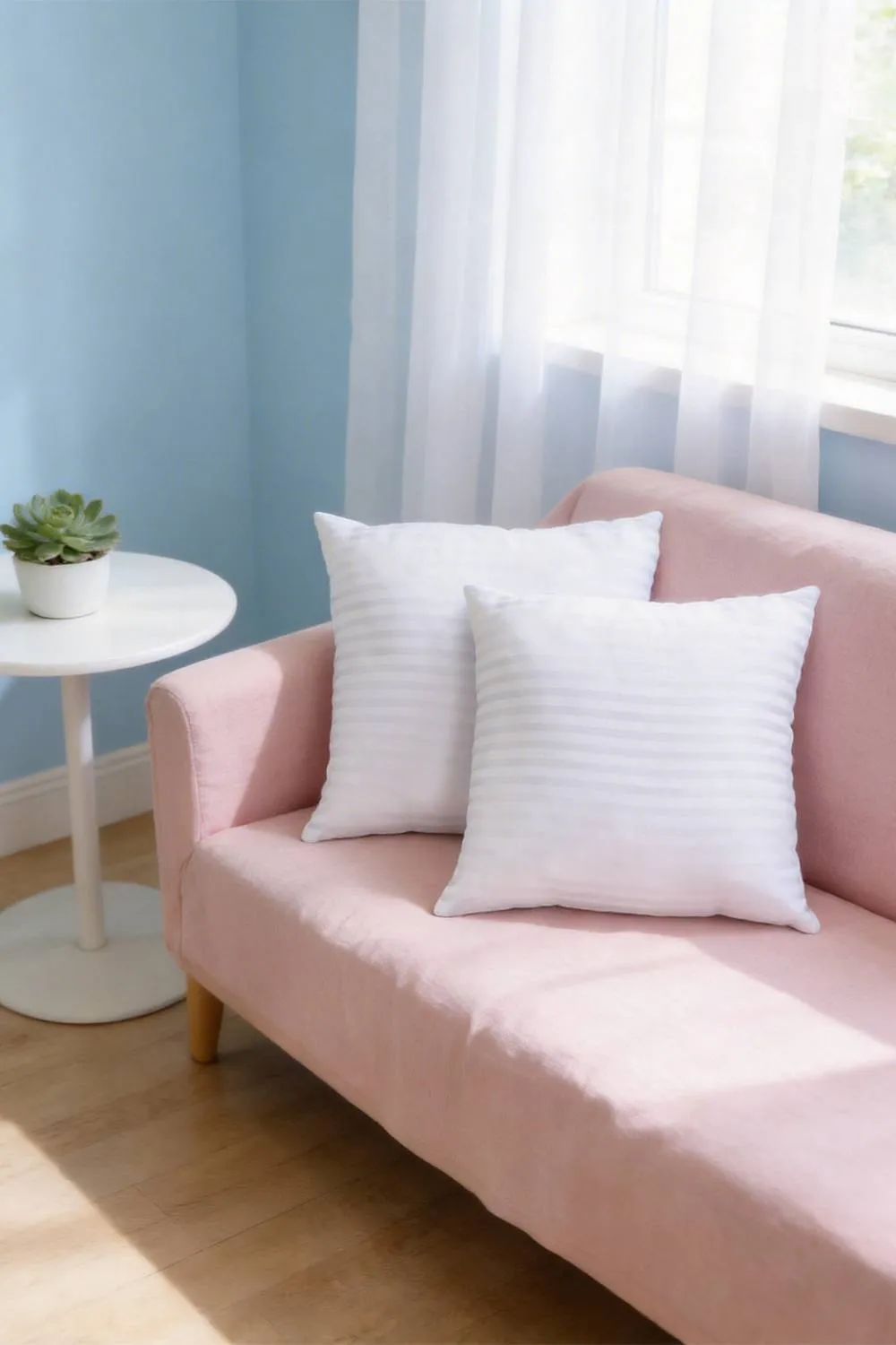Living and Home 2Pcs Striped Universal Pillow Insert，50 cm x 50 cm in White