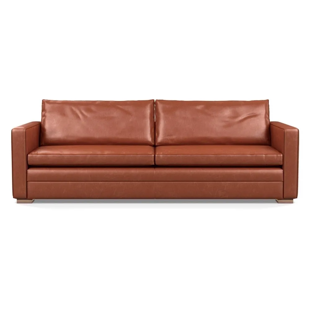 Heal's Palermo 5 Seater Sofa Stonewash Leather Light Brown 274 Brass and Walnut Feet 1