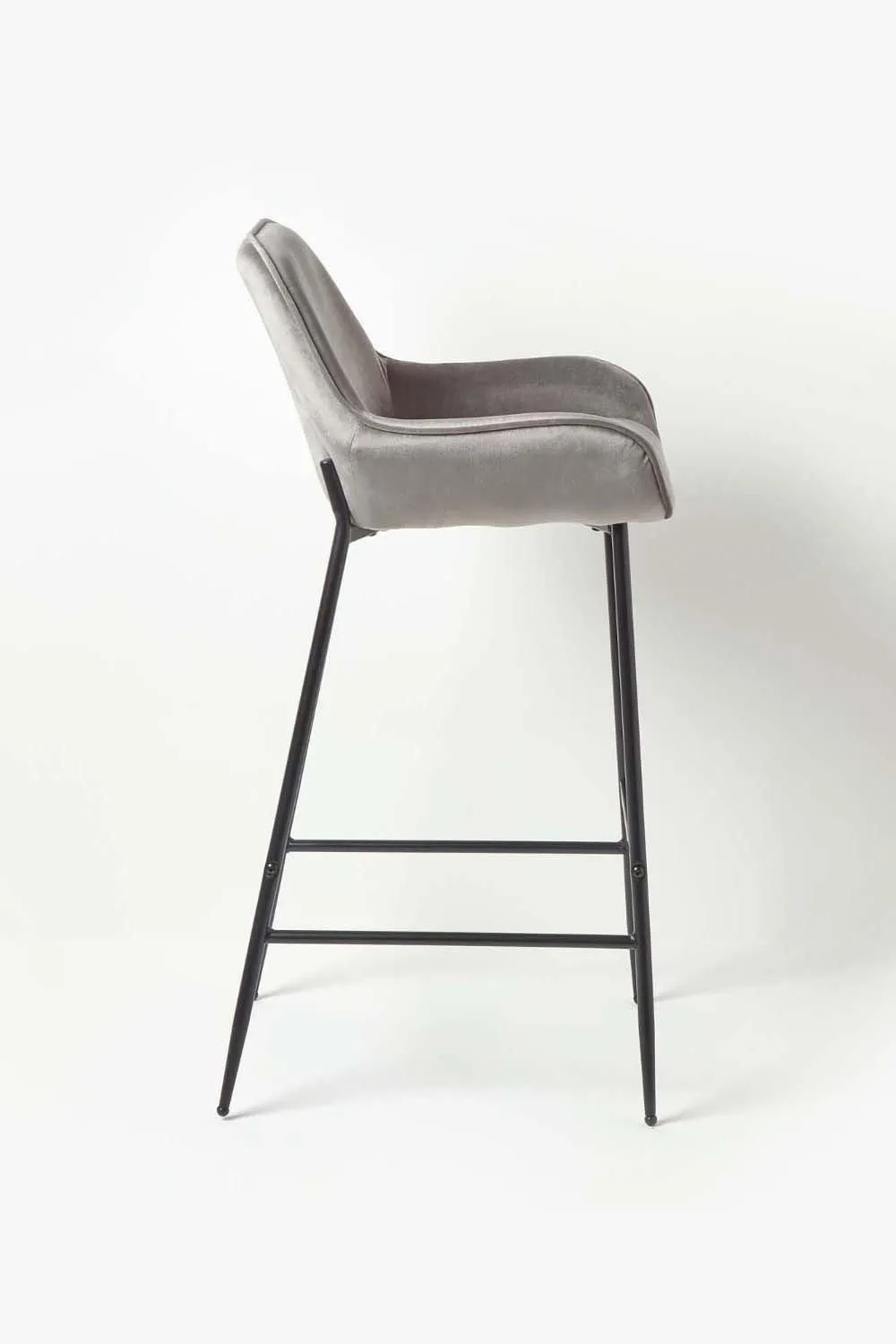 Homescapes Eton Velvet Bar Stool Luxury Upholstered Seat with Arm & Backrest in Grey 4