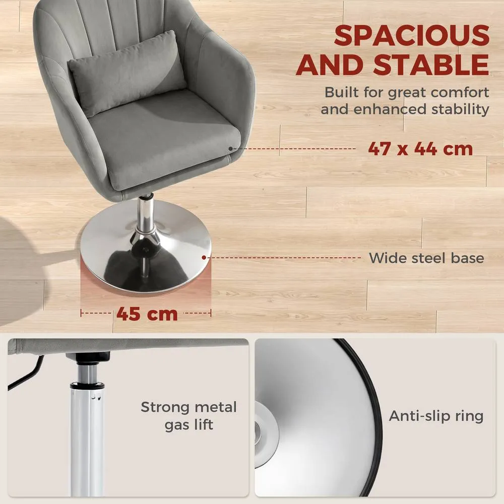 HOMCOM Retro Velvet Swivel Tub Chair with Steel Frame Grey 5