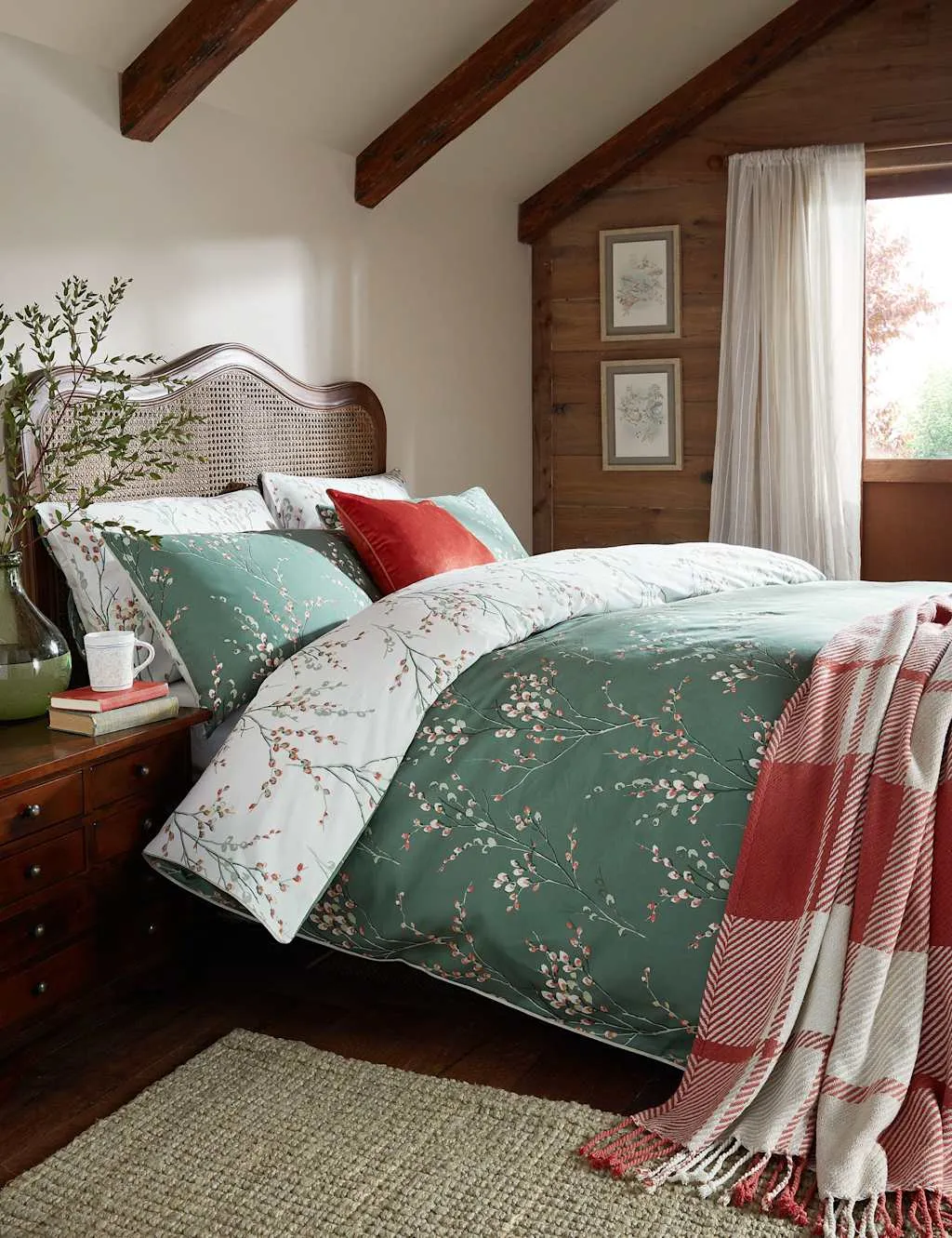 Laura Ashley Pure Cotton Sateen Pussy Willow Bedding Set Green Mix
