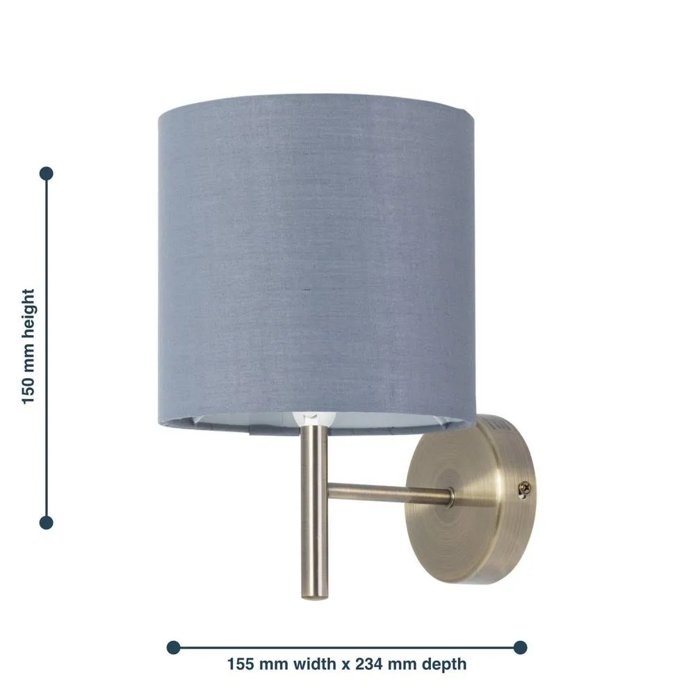 First Choice Lighting Brea - Antique Brass Wall Light with Grey Cotton Shade in Gold 5