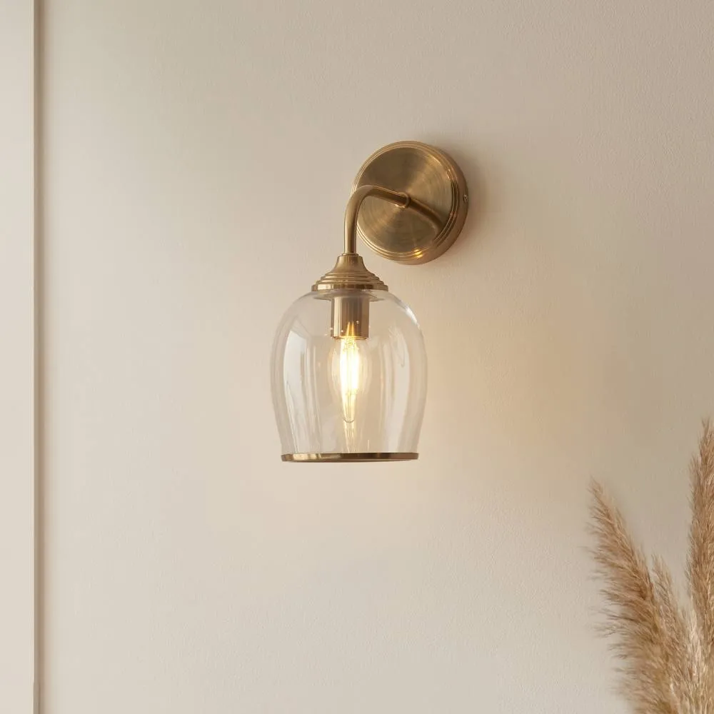 Netlighting Ashcroft Dome Wall Lamp Brushed Aged Brass Plate & Clear Glass E14 in Gold 2