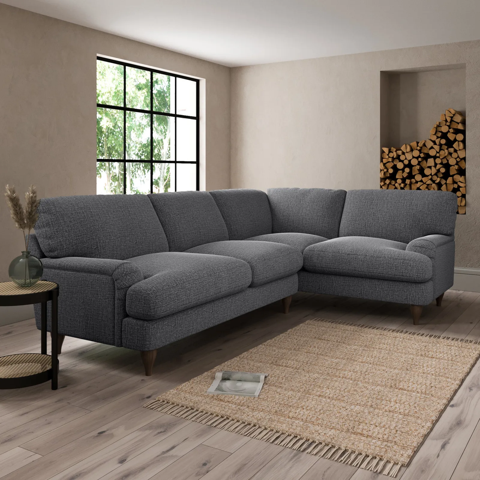 Darwin Slub Cotton Blend Right Hand Corner Sofa Slub Cotton Black