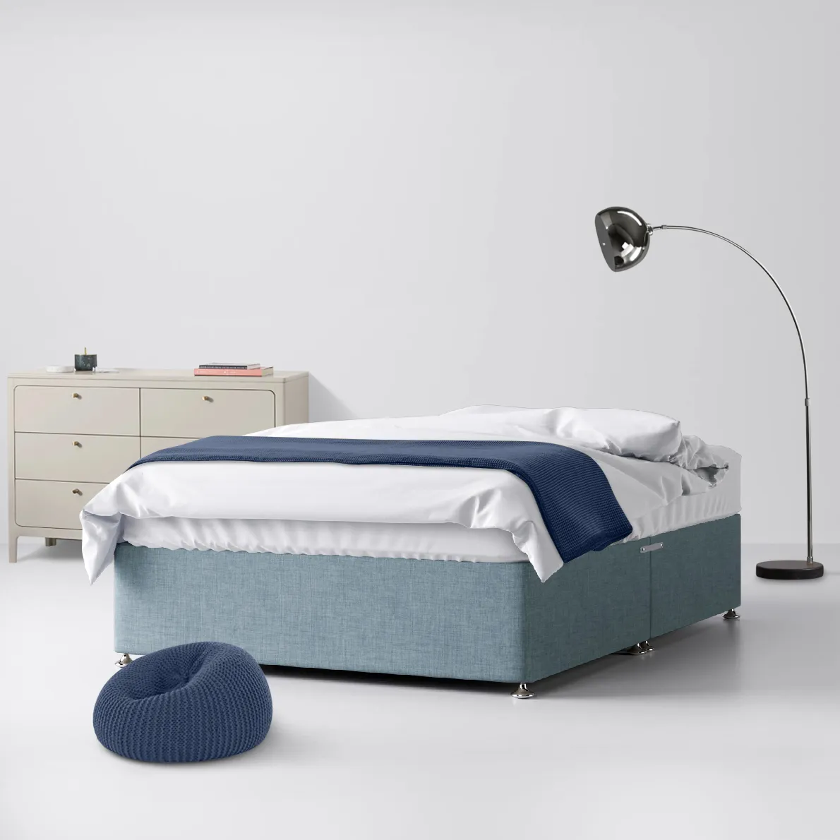 Classic Duck Egg Blue Fabric Ottoman Divan Bed - 4ft Small Double