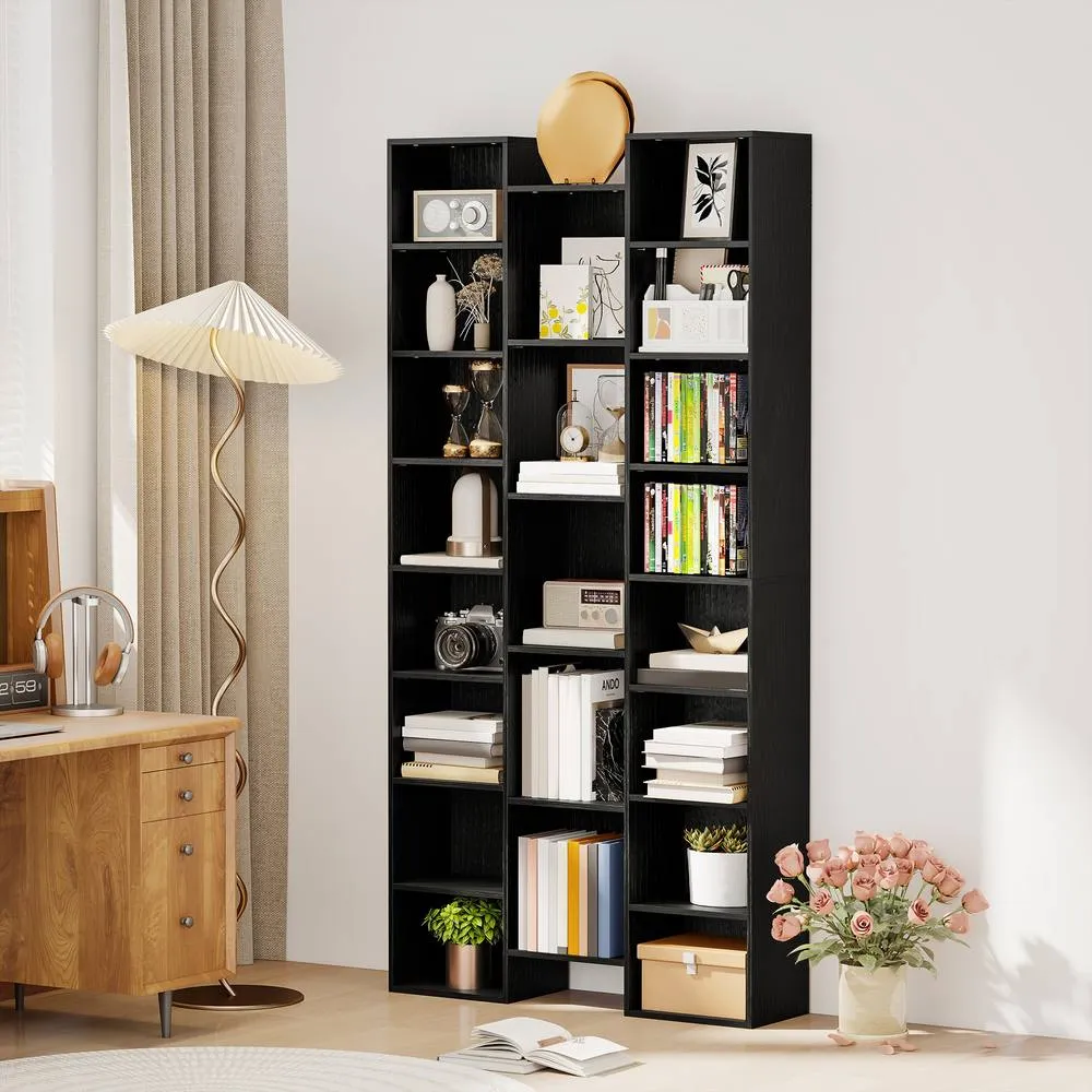 HOMCOM Tall Bookshelf with 21 Compartments & 10 Adjustable Shelves in Black
