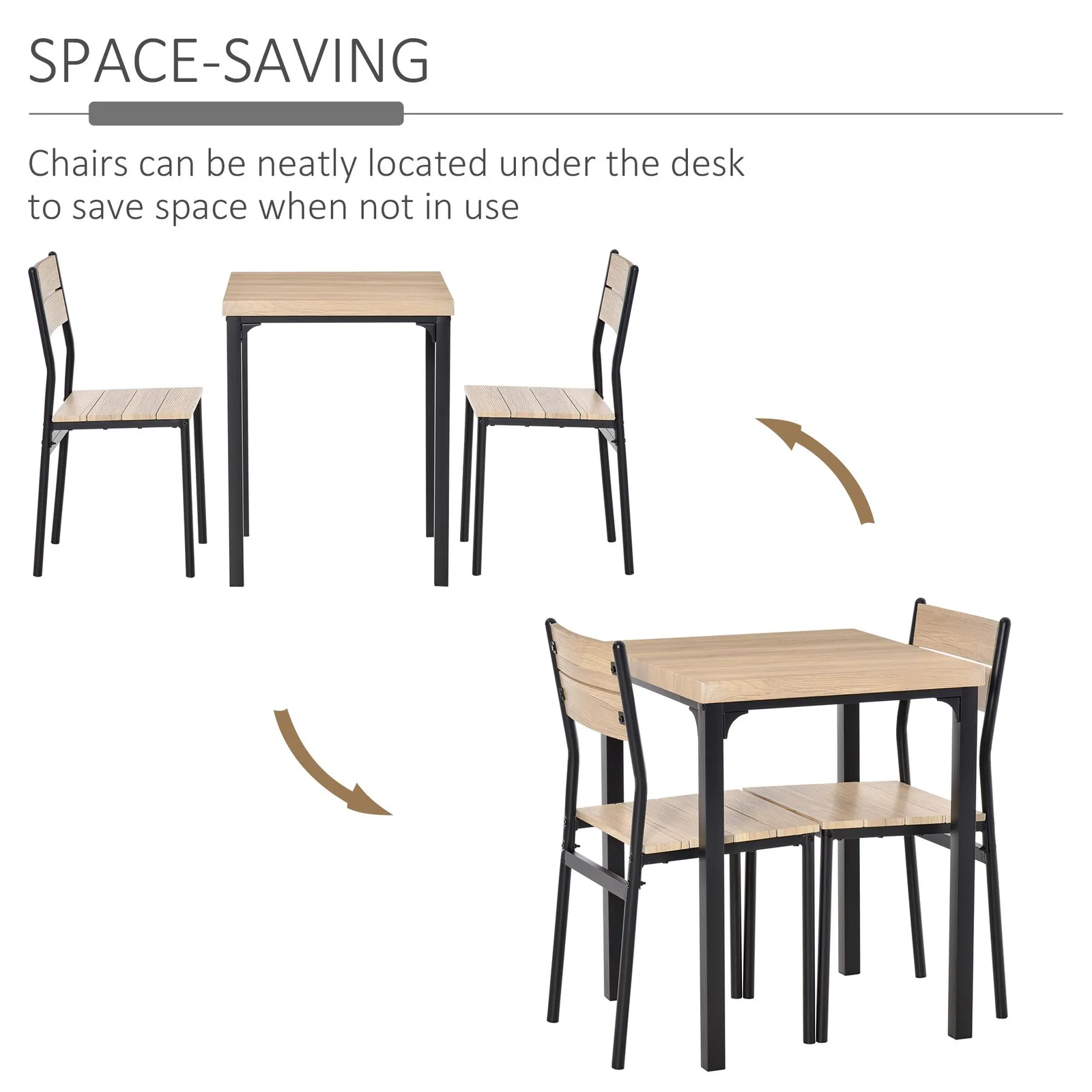 HOMCOM 3 Pcs Compact Dining Table 2 Chairs Set in Light Brown 6