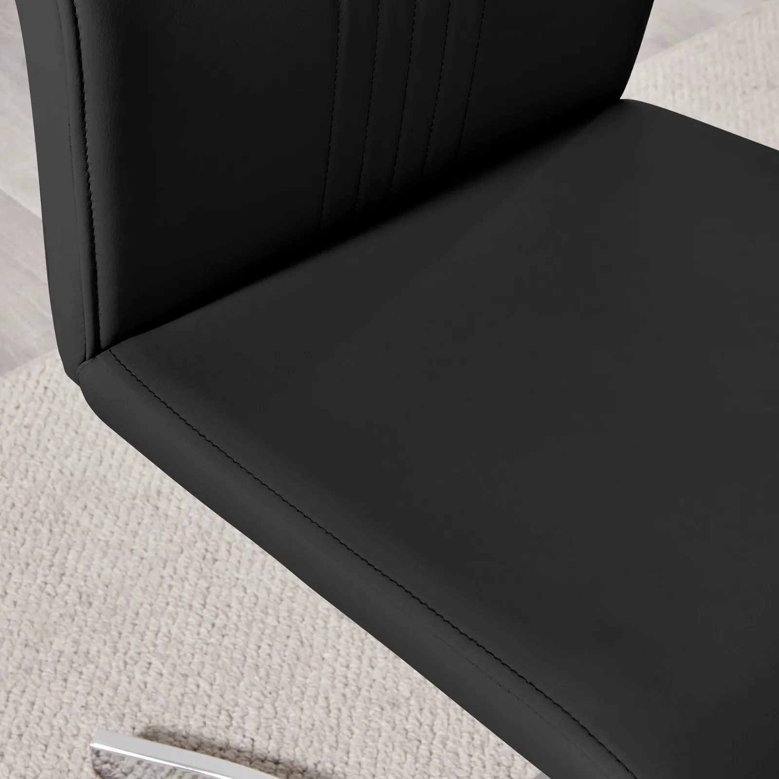 FurnitureboxUK Set of 2 Willow Contemporary Z Shaped Faux Leather Dining Chairs With Silver Chrome Metal Legs in Black 6
