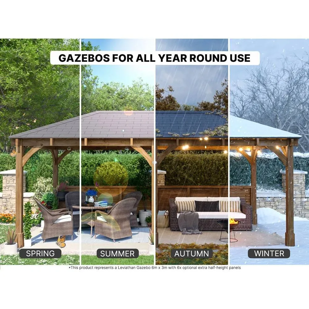 Dunster House Garden Bar 6m x 3m Wooden Outdoor Pub Shed Leviathan Back Wall in Brown 4