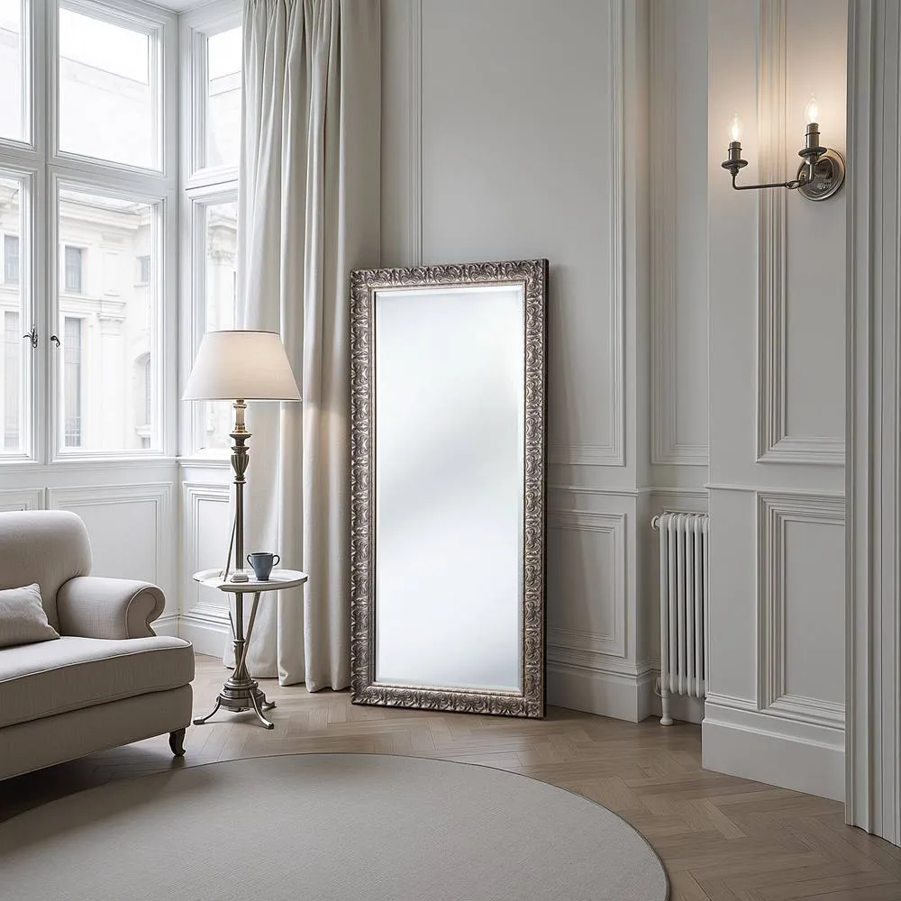 Yearn Mirrors Carved Framed Bevelled Full Length Mirror Silver 169x77cm 3