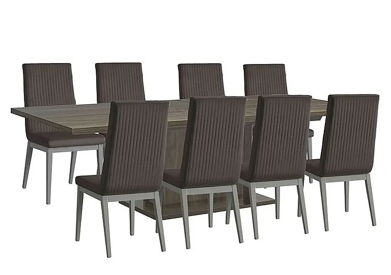 Venezia 200 cm Extending Dining Table and 8 Fluted Faux Leather Chairs Set - Grey