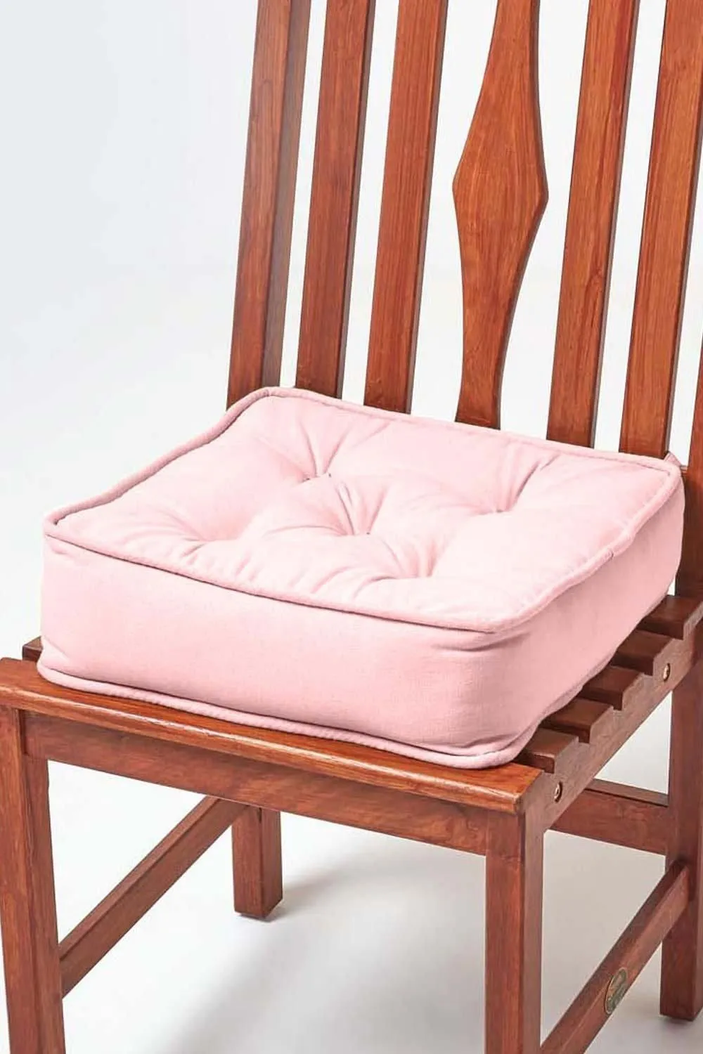 Homescapes Cotton Dining Chair Booster Cushion in Pink 1