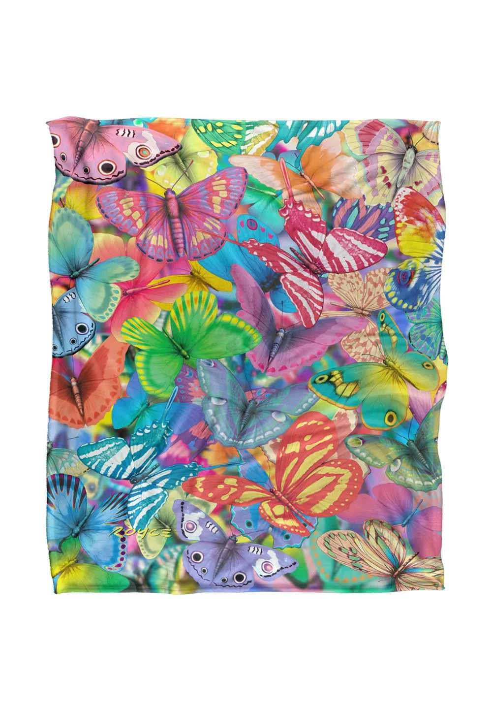 JQ Licensing Royce Mcclure Butterfly Magic Colorful Pattern Silky Touch Super Soft Throw Blanket 152 X 127 cm in White