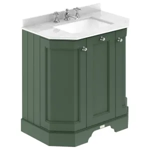 Bayswater Victrion Hunter Green Angled Traditional Freestanding Vanity Unit & White Marble Top Basin - 750mm