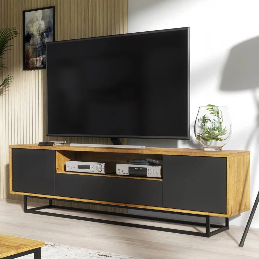 Creative Furniture Rift Loft TV Unit 200cm - Dark Oak & Black 5