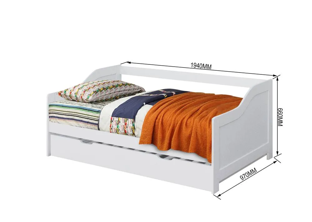 Comfy Living Ltd 3ft Wooden Trundle Bed in White 3