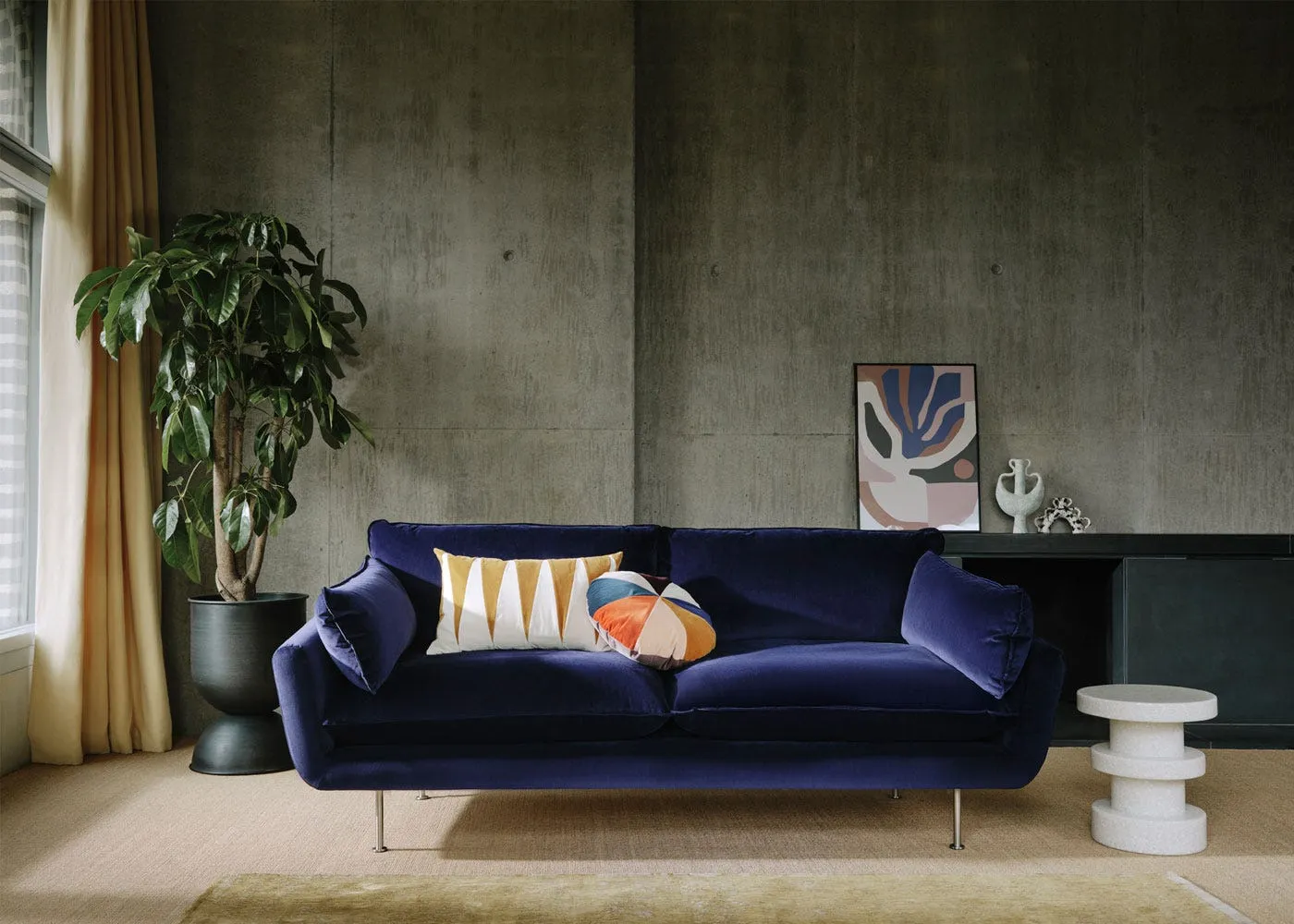 Heal's Allora 3 Seater Sofa Smart Velvet Dusk Black Feet 2