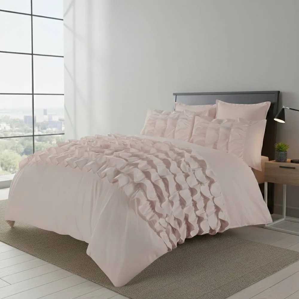 Snug City Ruffle Border Duvet Cover Soft Elegant Bedding Set with Pillowcases in Pink