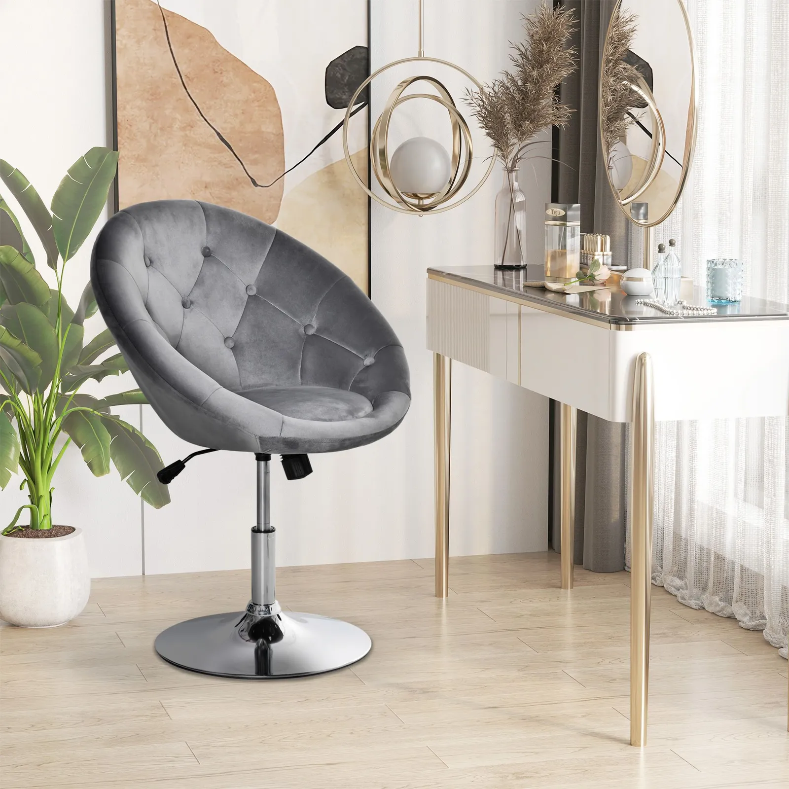 HOMCOM Dining Height Bar Stool Velvet-Touch Adjustable Height Armless Tub Chair in Grey