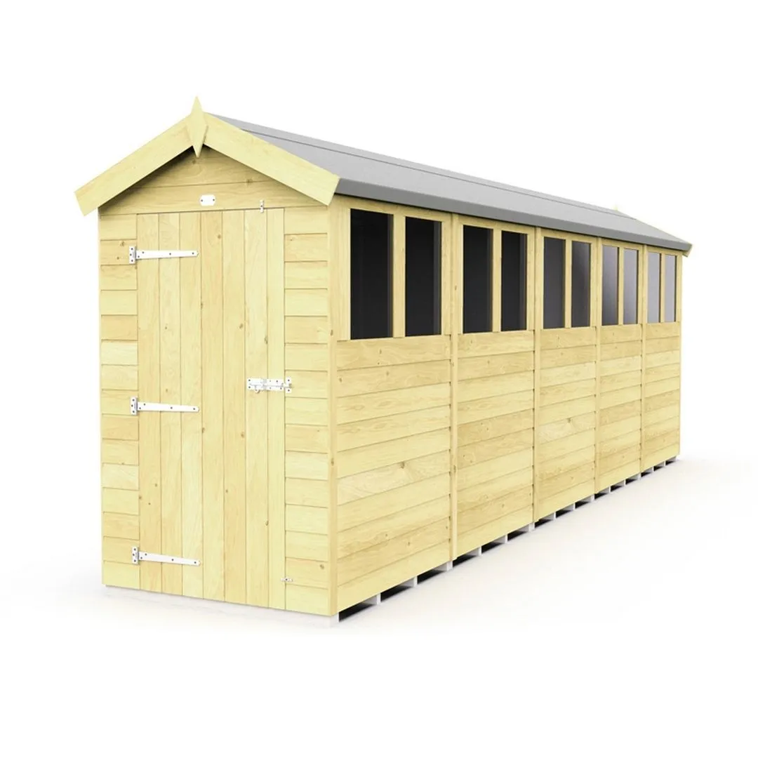 Buttercup Farm 4 x 20 Feet Apex Shed - Single Door W/ Windows - L592 x W118 x H217 cm in Brown