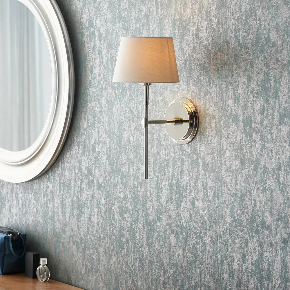 Endon Collection Rennes & Cici Wall Lamp With Shade Bright Nickel Plate & Ivory Linen Mix Fabric, Grey 4