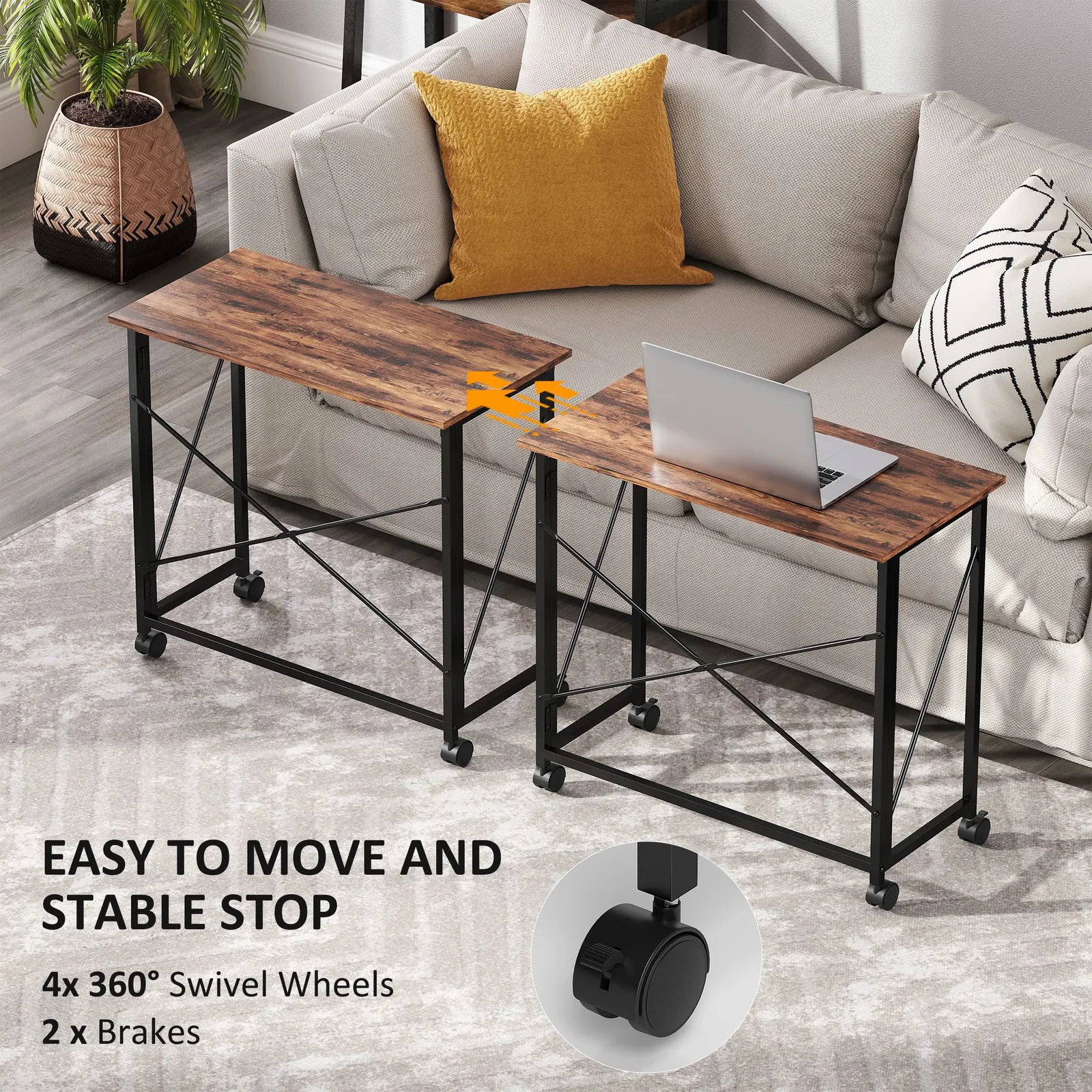 HOMCOM Folding Desk on Wheels, Writing Table for Home Office, Brown 5