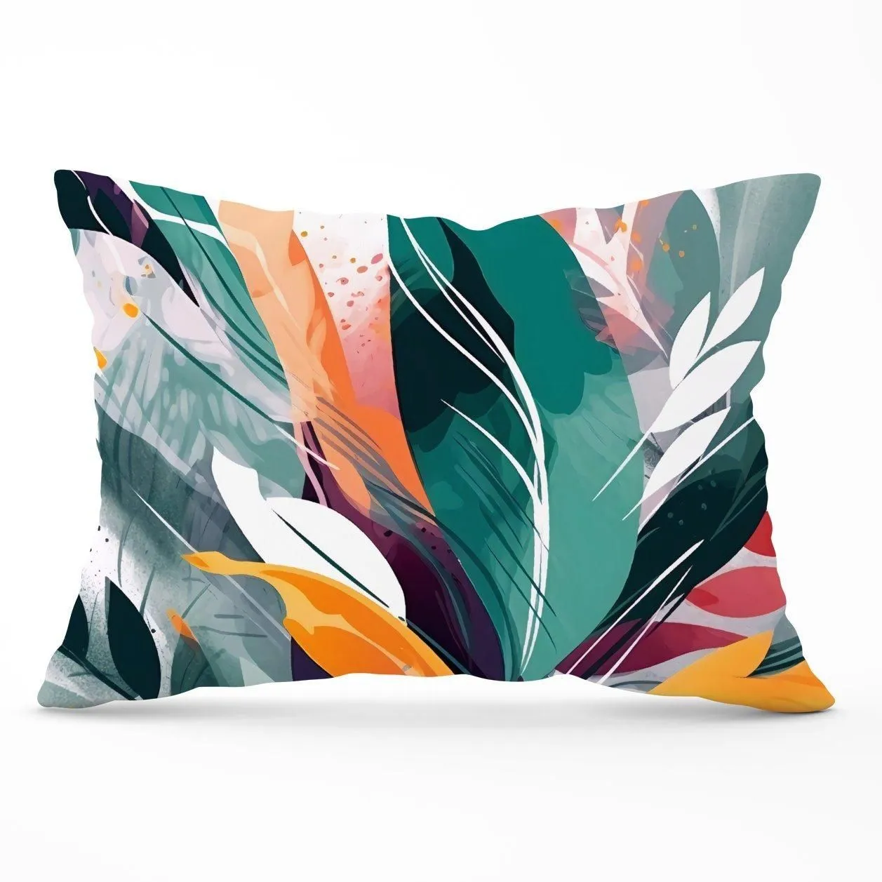 Warren Reed - Designer Coloured Abstrace Feather Leaves Cushions in Green