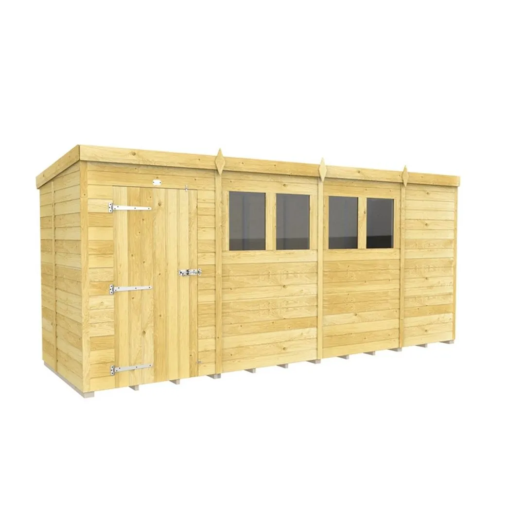 Buttercup Farm 15 x 4 Feet Pent Shed - Single Door W/ Windows - L118 x W454 x H201 cm in Brown 2