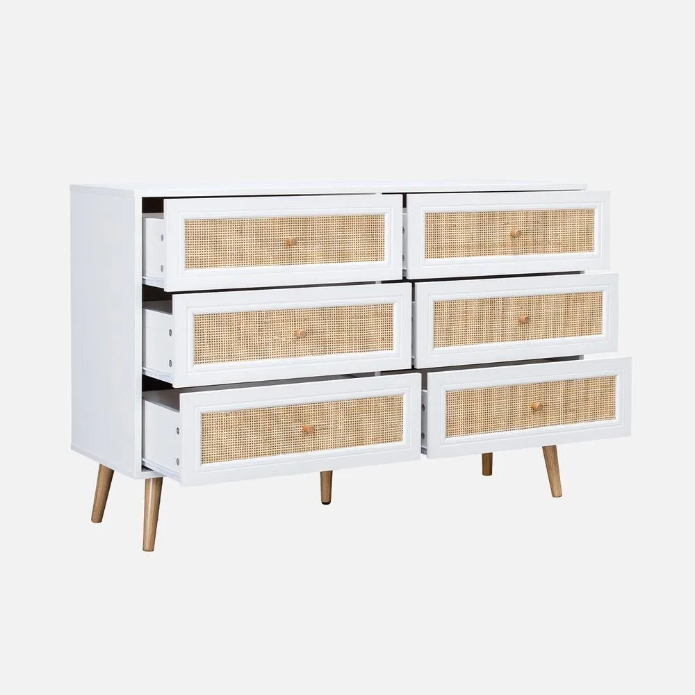 sweeek 6-drawer Chest With Wood & Cane Effect in White 3