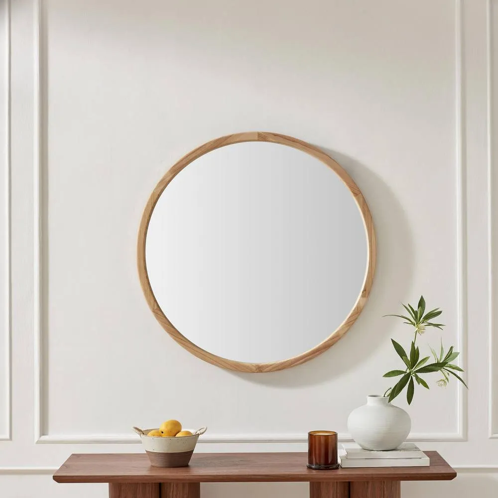 FurnitureboxUK Judith Oak Wood Medium 80x80cm Round Wall Mirror in Light Brown 2