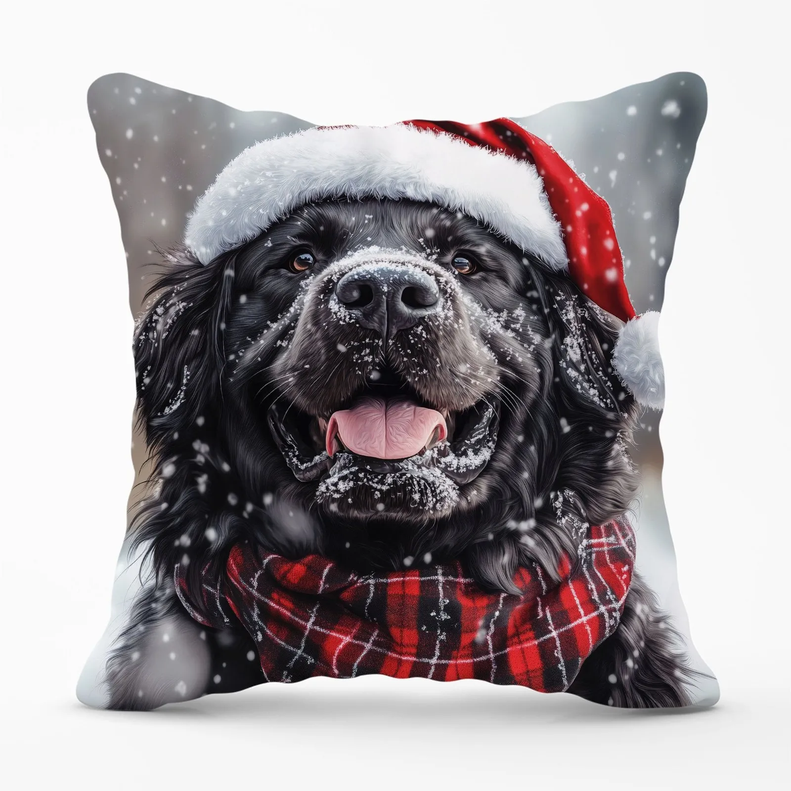 Warren Reed - Designer Christmas Newfoundland Cushion in Black
