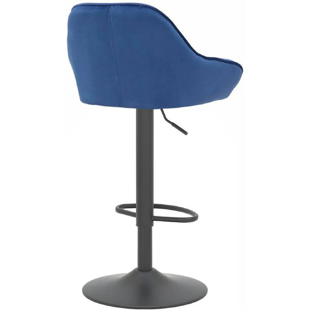 netfurniture Vulune Matt Black Bar Stool Velvet Seat in Blue 4