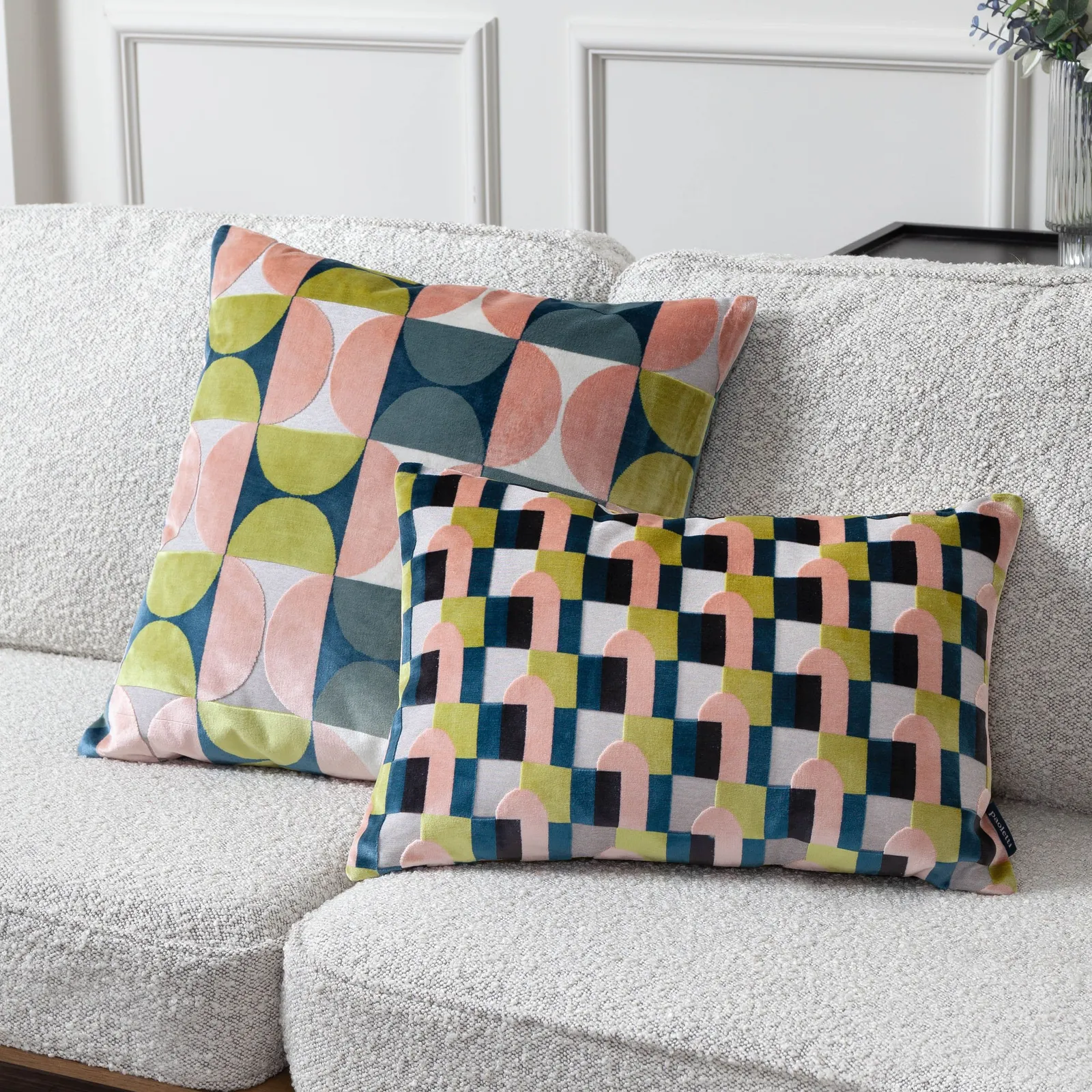 Paoletti Bardot Cut Velvet Retro Cushion in Pink 6