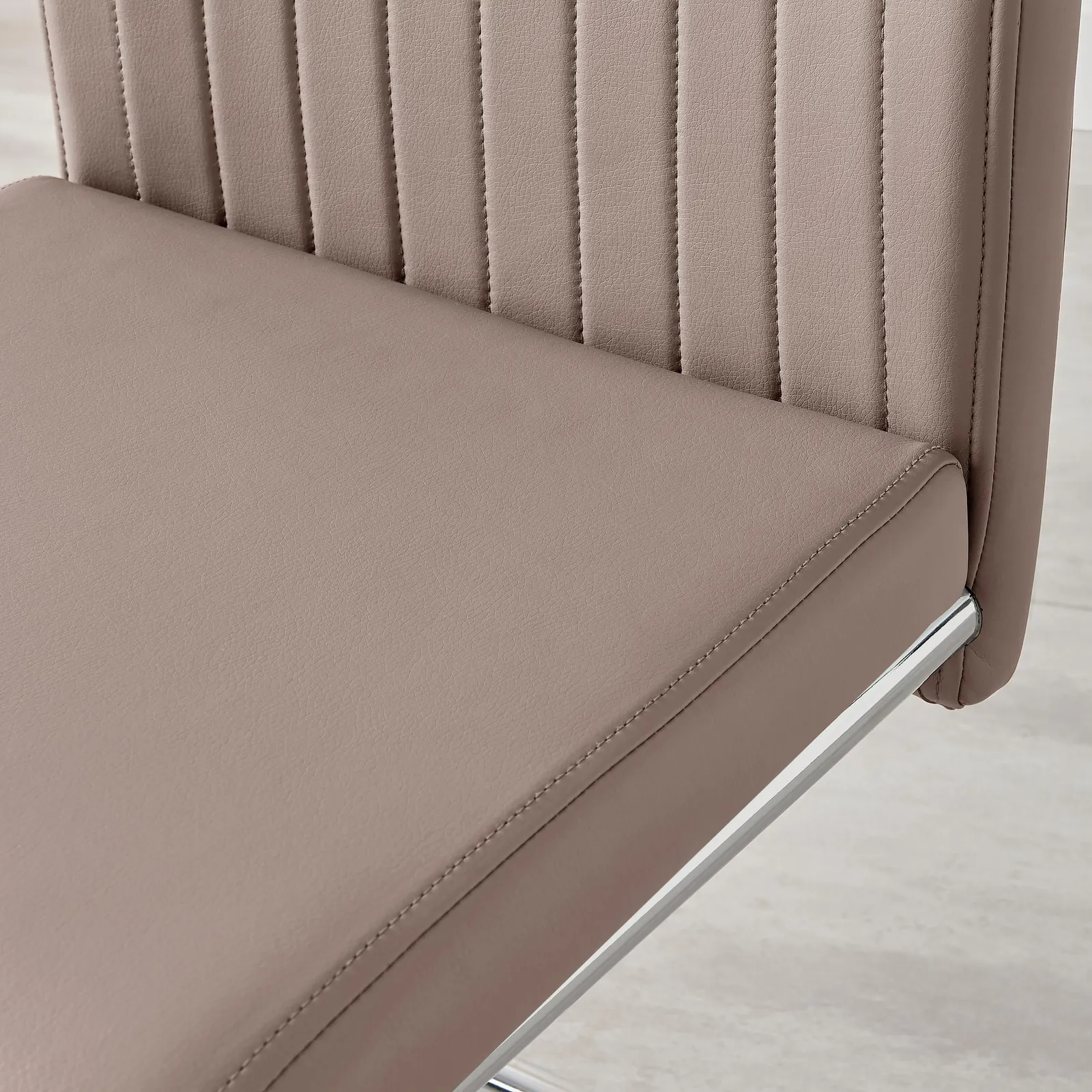 FurnitureboxUK 2x Lorenzo Faux Leather Chrome Dining Chairs in Beige 6