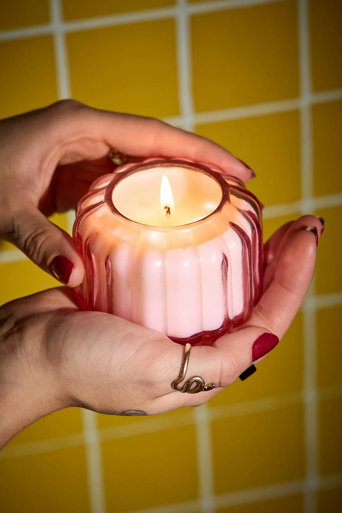 Paddywax Ripple Desert Peach Glass Candle - Pink/Pink ALL 2