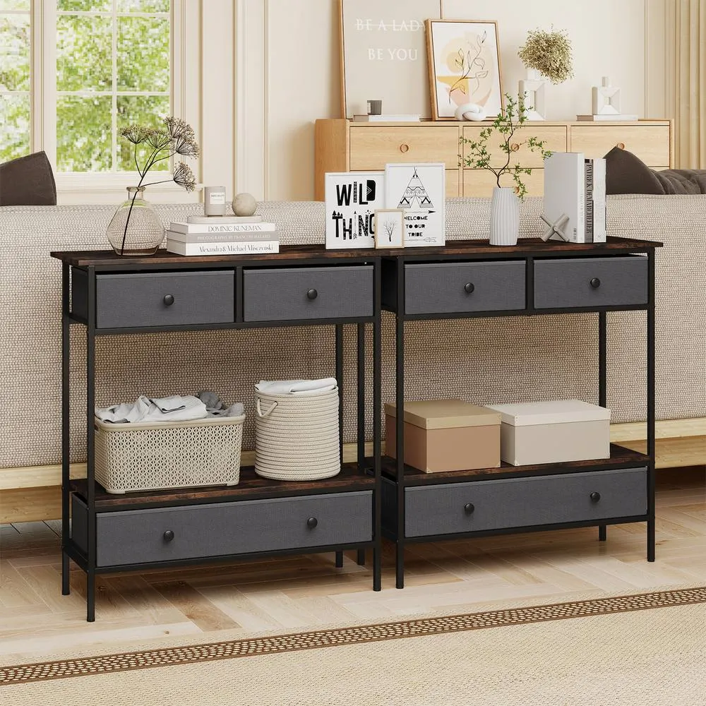 Costway Console Table Industrial Entryway Table Sofa Table Rustic Foyer Table in Brown 5