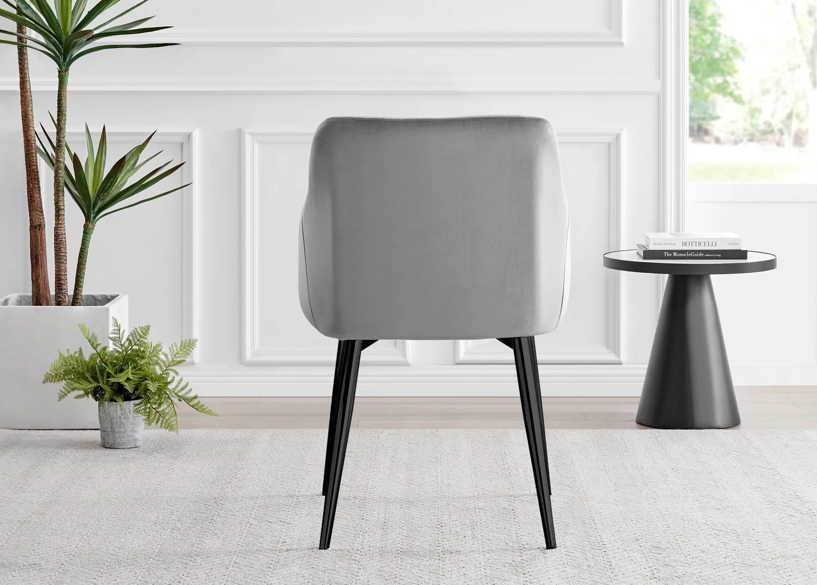 FurnitureboxUK Set of 2 Calla Deep Padded Dining Chairs Upholstered in Soft Velvet With Black Metal Legs in Grey 6