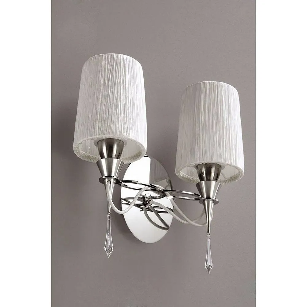 Netlighting Lucca Wall Lamp Switched 2 Light E27 Chrome White Shades & Crystal in Grey 2