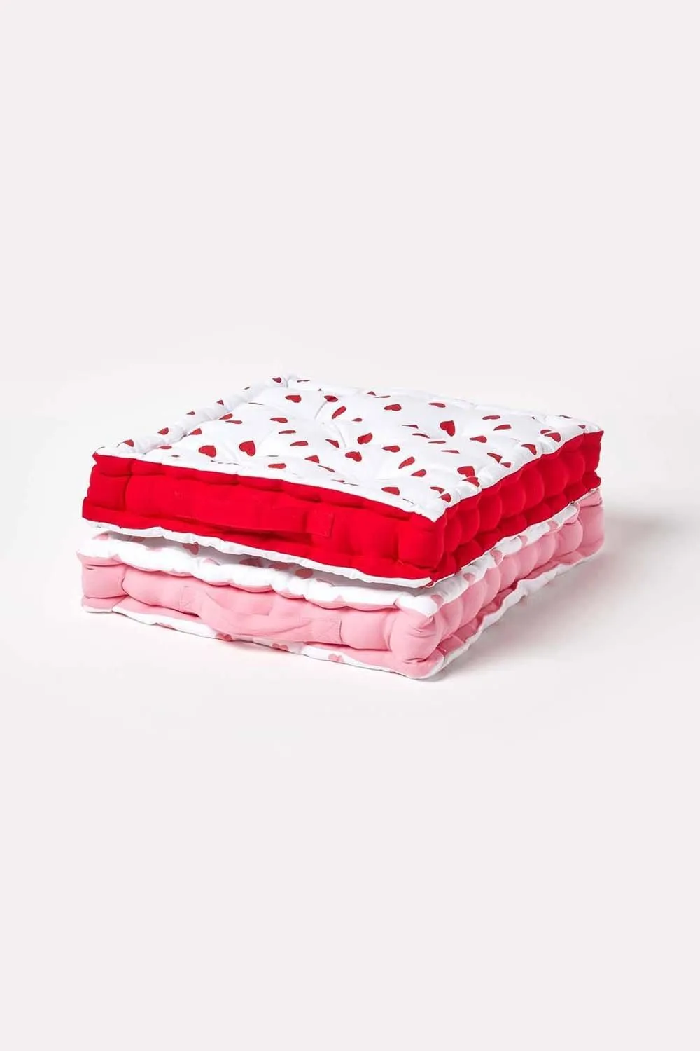 Homescapes Cotton Hearts Floor Cushion in Pink 6