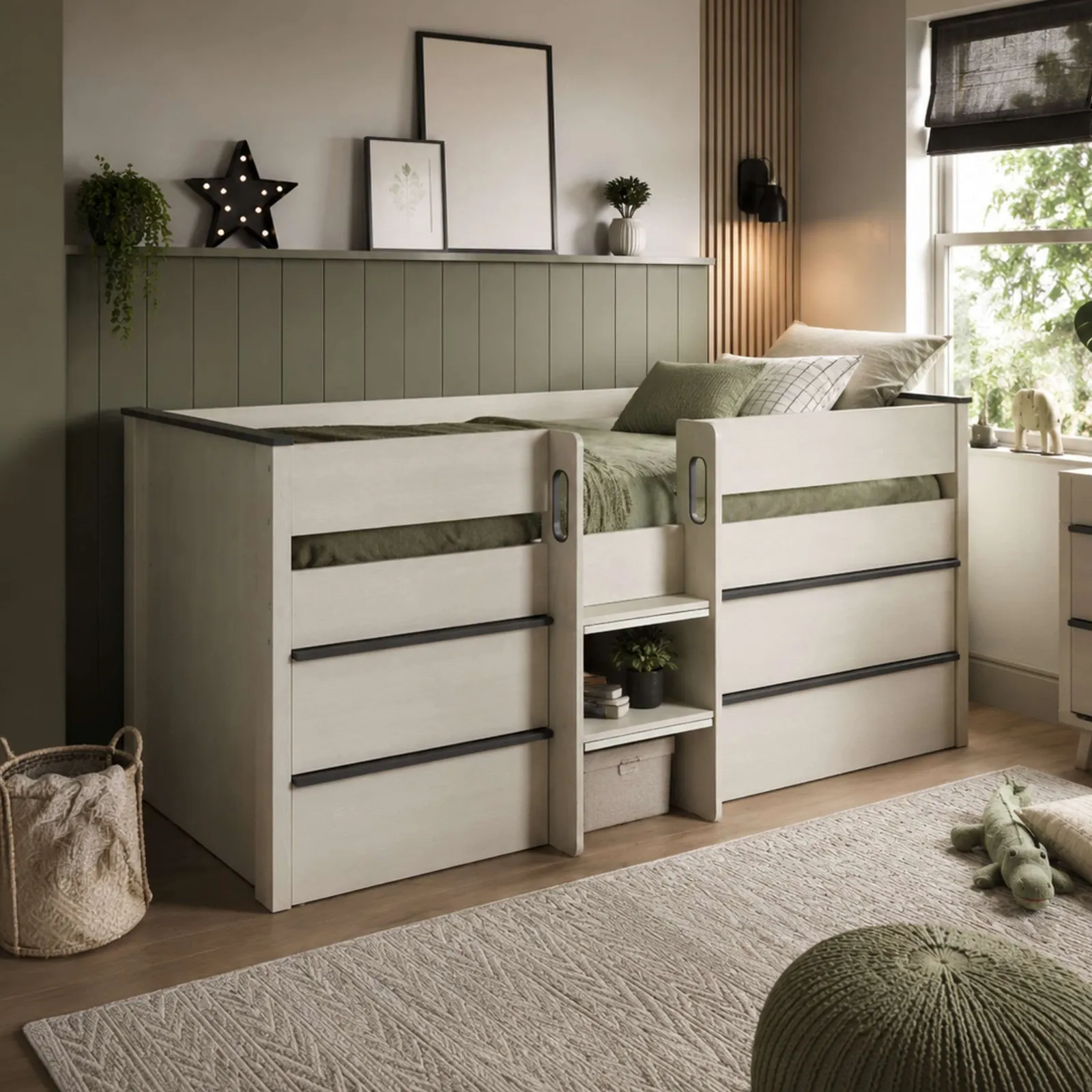 Celeste - Single - Mid Sleeper with Four Drawers - Off-White - Wooden - 3ft