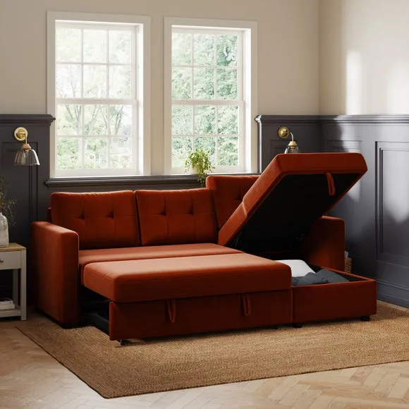 Barker Velvet Trundle Corner Chaise Sofa Bed 5