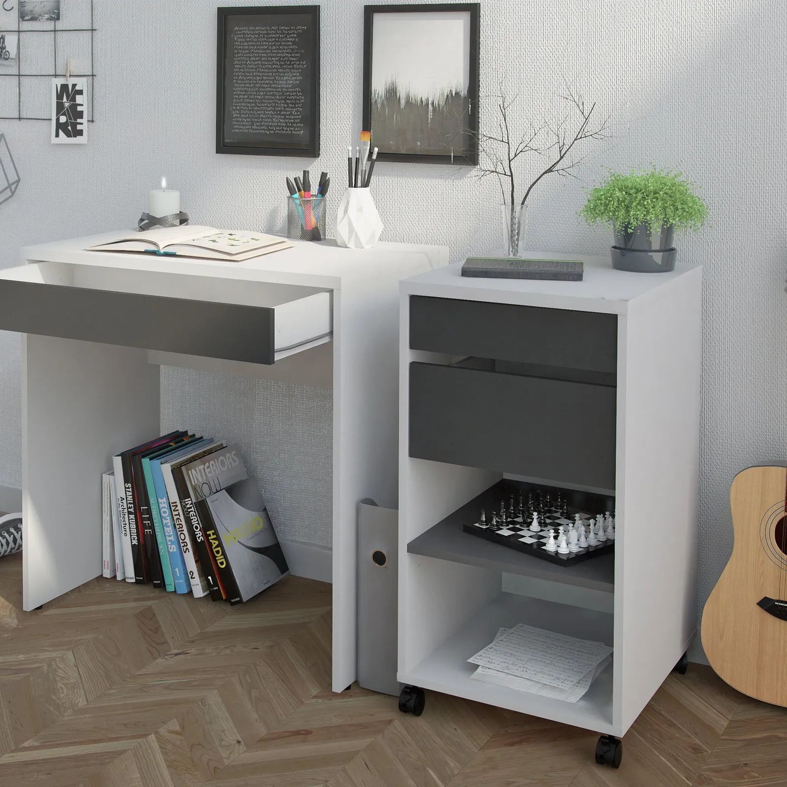 Furniture To Go Function Plus Mobile File Cabinet 2 Drawers 1 shelf in White 5