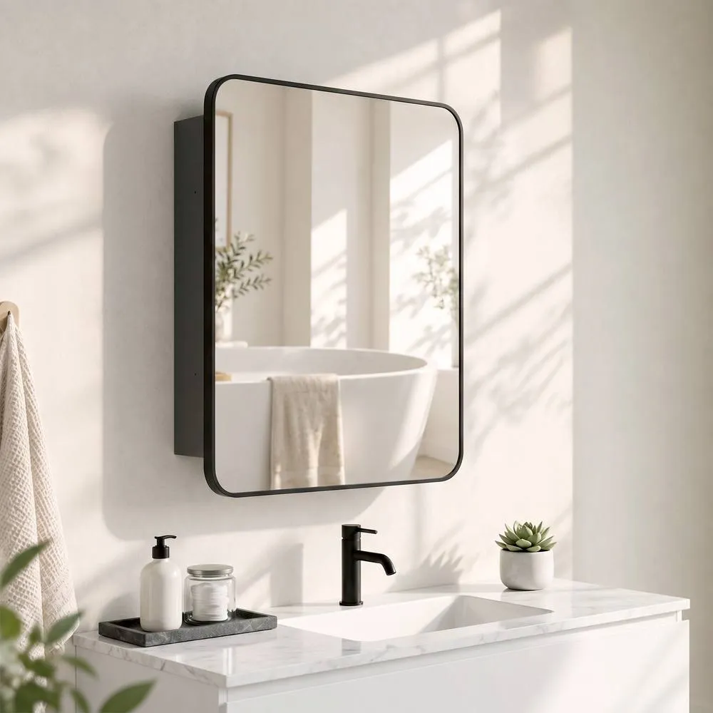 HOMCOM Bathroom Medicine Mirror Cabinet, Bathroom Wall Cabinet in Black 2