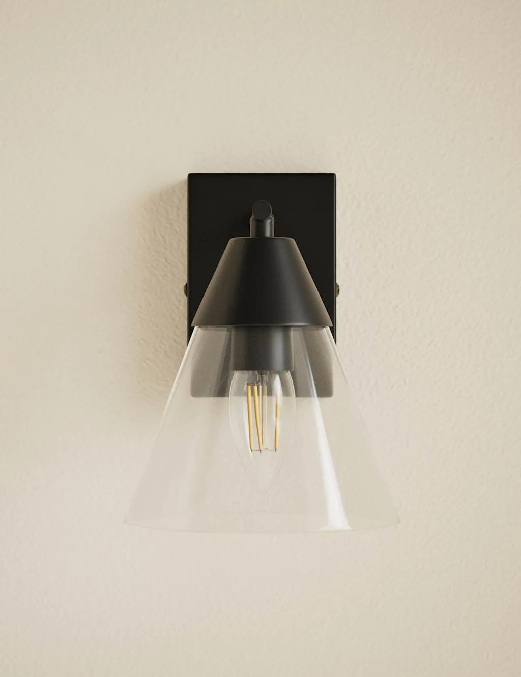 M&S Square Base Cone Hinged Wall Light Black