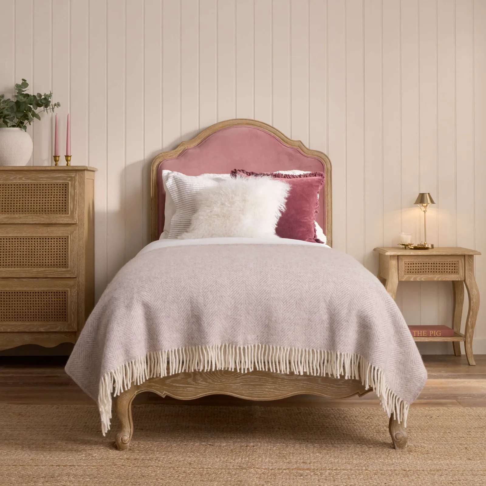 Sienna Beau Velvet Bed, Weathered Oak / Pink, Single