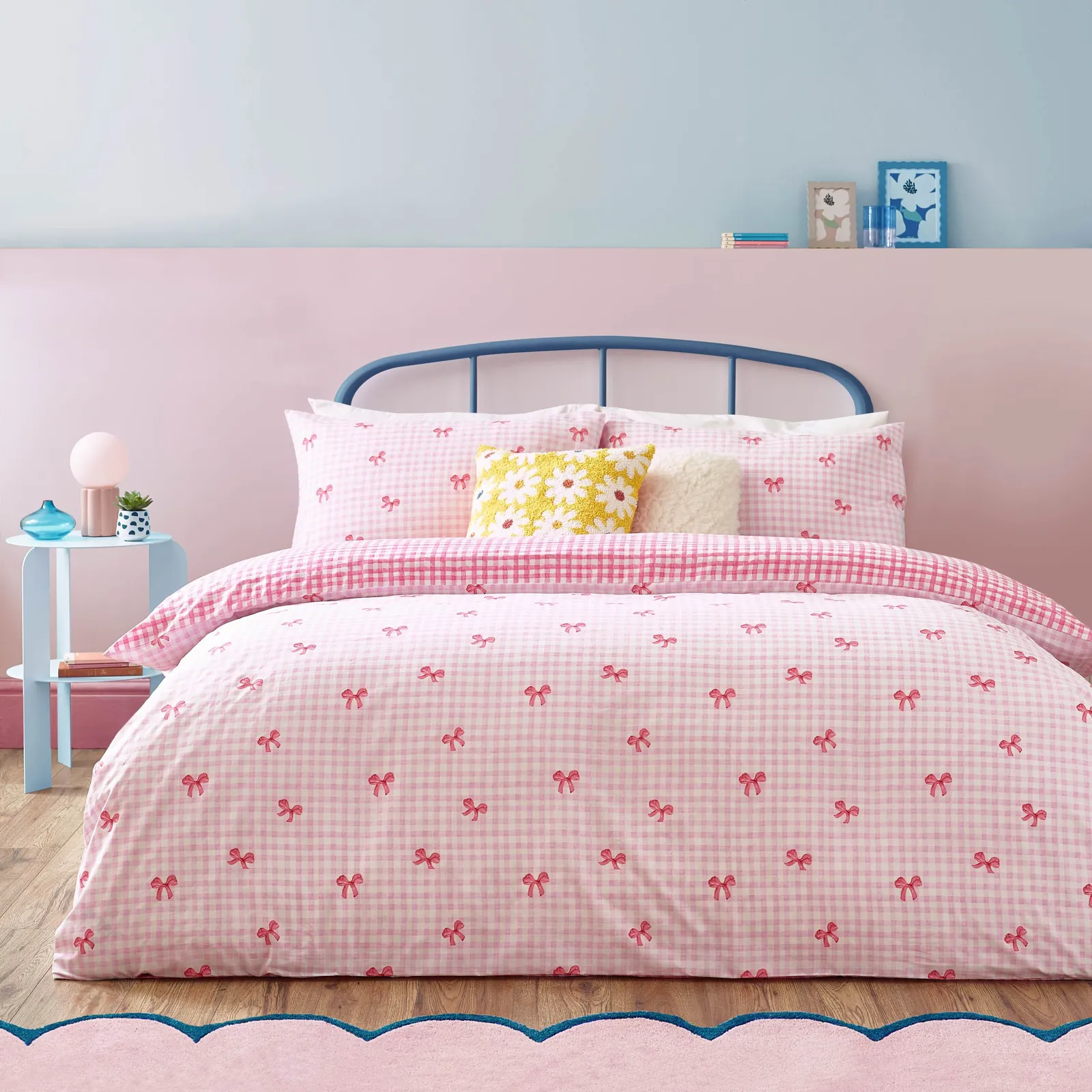 Heya Home Gingham Bows Printed Duvet Cover Set in Pink