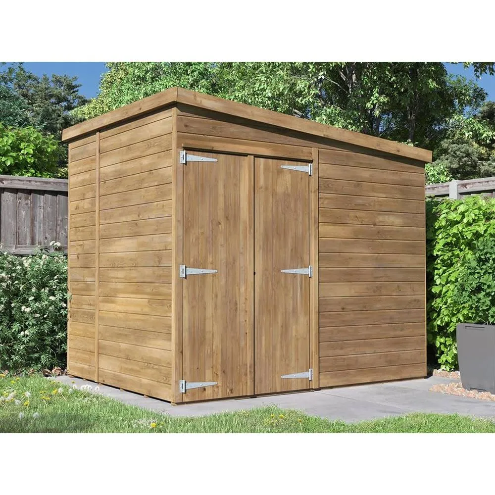 Dunster House Wooden Bike Shed Storage 2.4x1.8m 15mm Pent Roof Plus Overlord Modular in Brown 3