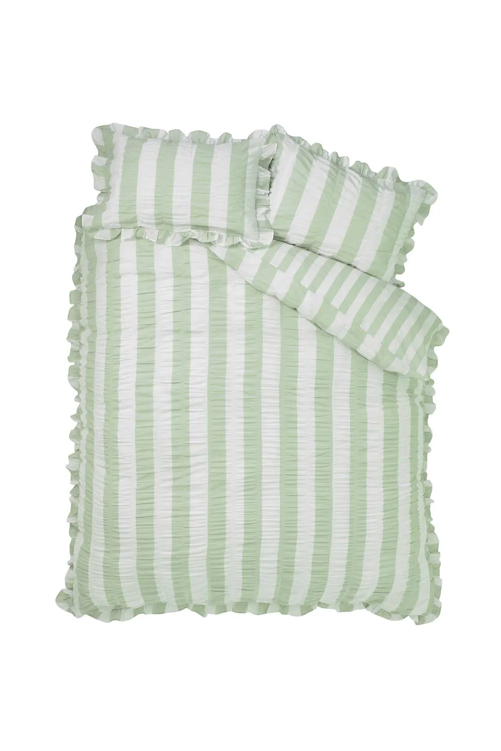 Catherine Lansfield 'Seersucker Frill Stripe' Duvet Cover Set in Green 5