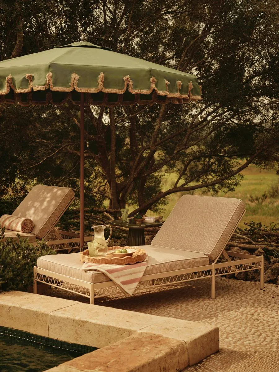 Alvaro Outdoor Sunlounger, Abstract Stripe, Desert Rose