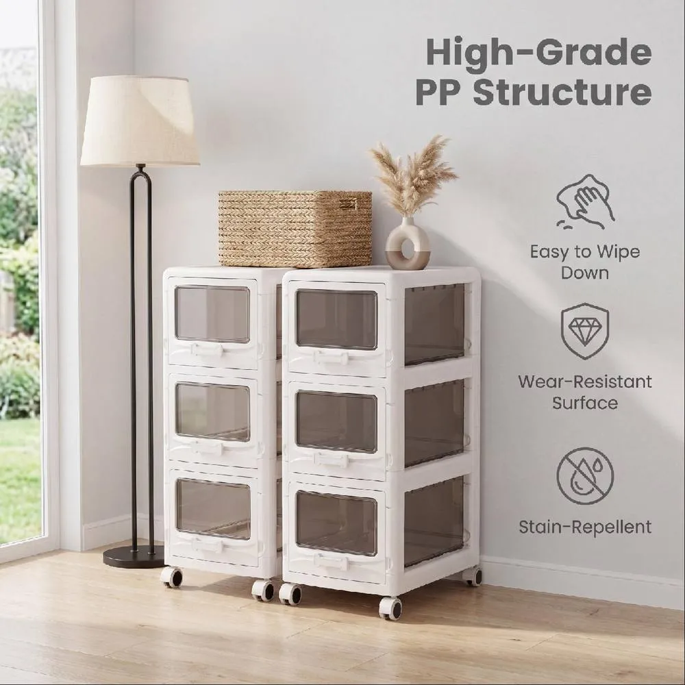 Costway 3-Tier Plastic Drawer Storage Organizer Rolling Cart Utility Cart in White 5